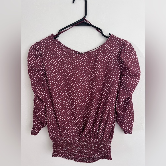 Medium Paper Crane Mauve & Ivory Puffed Sleeve Smocked Band Top - Picture 2 of 3